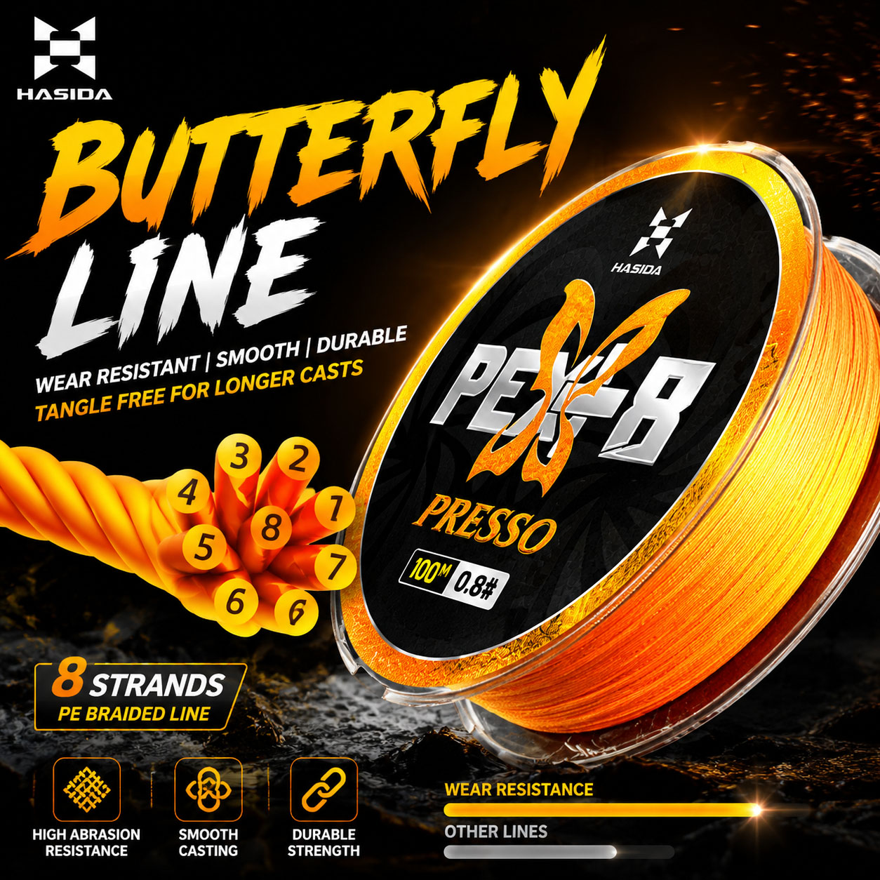 Copolymer Line - Linha HASIDA Butterfly 100m 8Fios Trançados